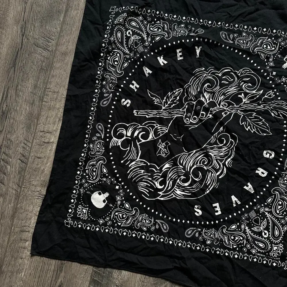 Black Basic Shakey Graves Skull Tattoo Concert Bandana Face Head Wrap